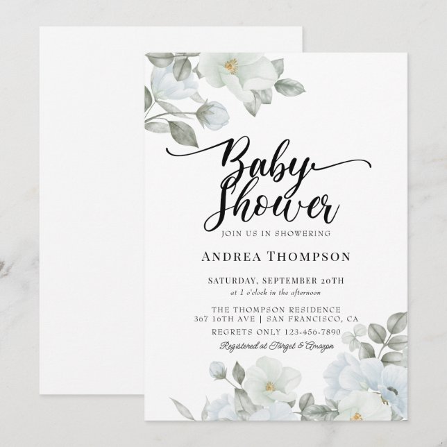 Cartes d'invitation pour Baby Shower avec verdure (Devant / Derrière)