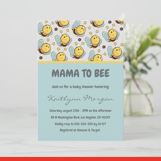 Cartes d'invitation pour Baby shower Bee Maman abe (Créateur téléchargé)