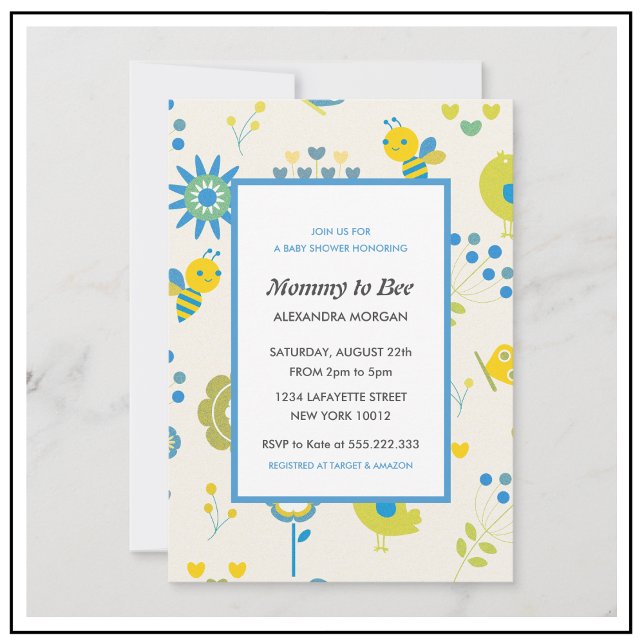 Cartes d'invitation pour Baby shower Bee Maman abe (Créateur téléchargé)