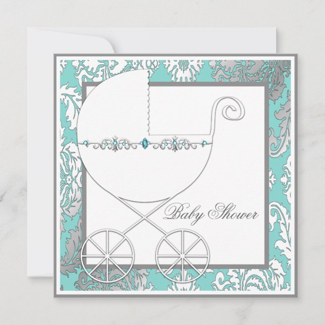 Cartes d'invitation pour Baby Shower Bleu sarcelle (Devant)
