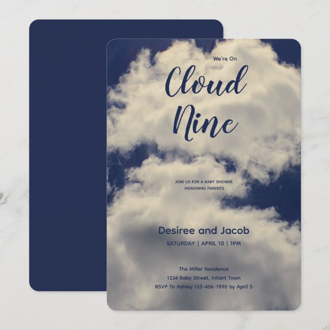 Cartes d'invitation pour Baby Shower Cloud Nine (Devant / Derrière)