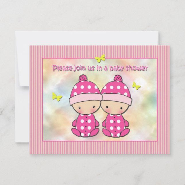 Cartes d'invitation pour Baby Shower de jumelles (Devant)