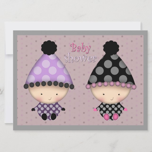 Cartes d'invitation pour Baby Shower de jumelles (Devant)