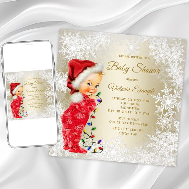 Cartes d'invitation pour Baby Shower de Noël (Girl Christmas baby shower invitation. Instant download and printed invitations are available.)