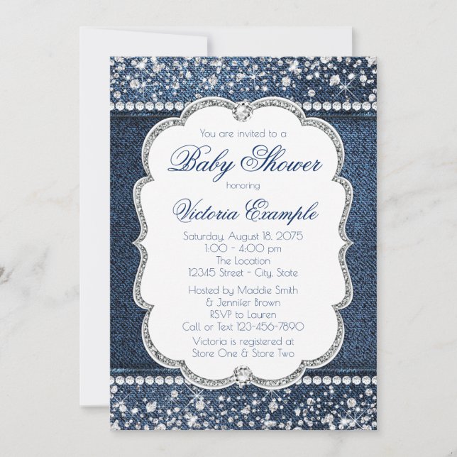 Cartes d'invitation pour Baby Shower Denim Diamond (Devant)