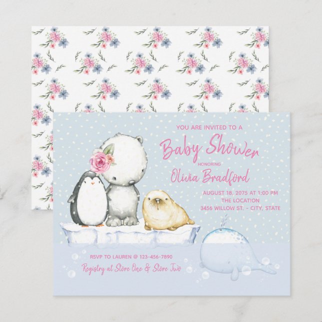 Cartes d'invitation pour Baby Shower d'hiver pour  (Devant / Derrière)