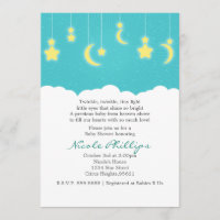 Cartes d'invitation pour Baby Shower Étoiles Lune