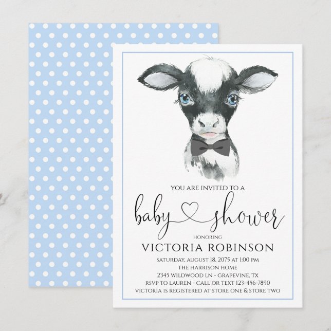 Cartes d'invitation pour Baby Shower Ferme de Vach (Devant / Derrière)