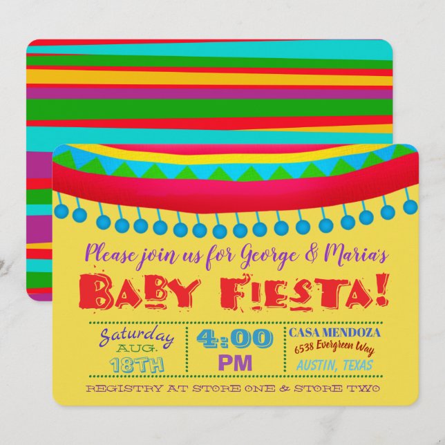 Cartes d'invitation pour Baby Shower Fiesta (Devant / Derrière)