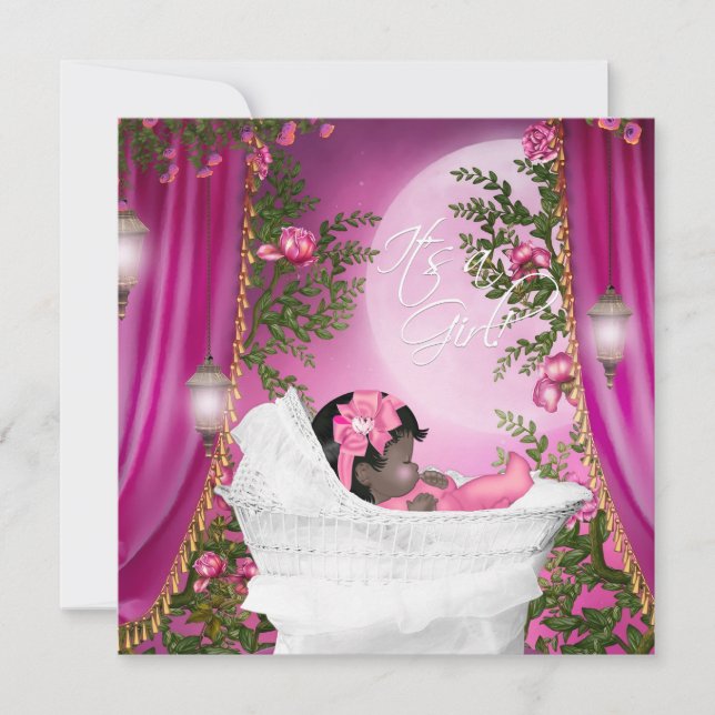 Cartes d'invitation pour Baby Shower Fille à Lune  (Devant)