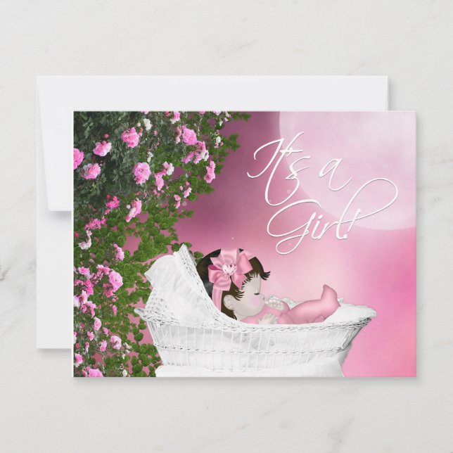 Cartes d'invitation pour Baby Shower Fille à Lune  (Devant)