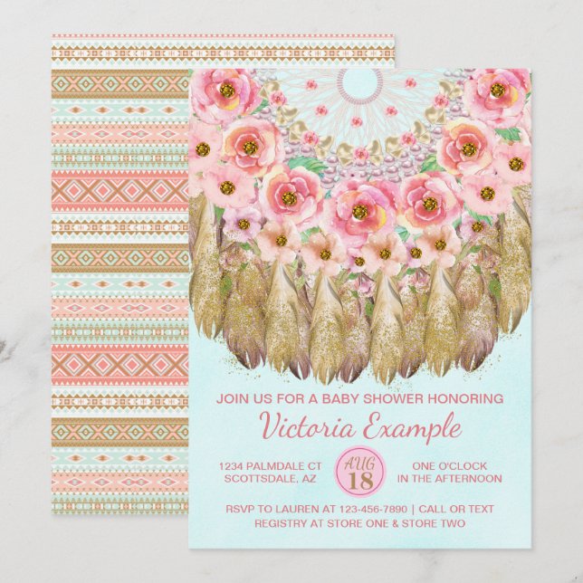 Cartes d'invitation pour Baby Shower Fille Attrape (Devant / Derrière)