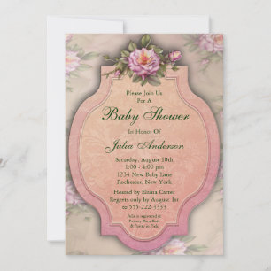 Cartes d'invitation pour Baby Shower Fille aux Ros