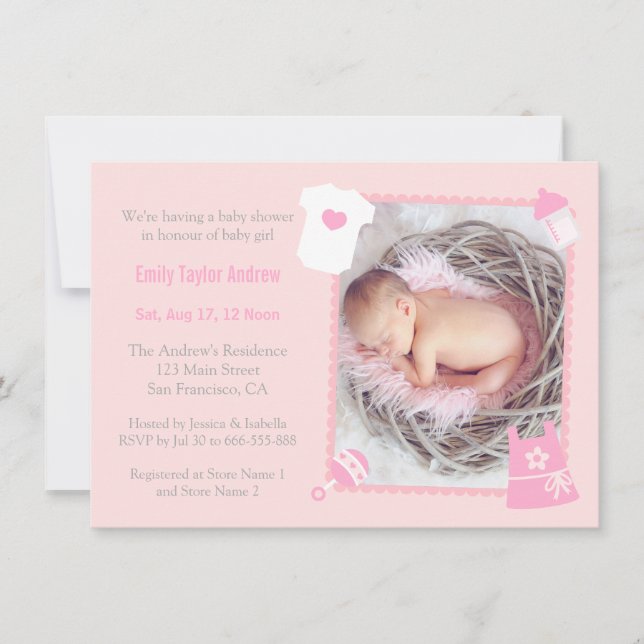 Cartes d'invitation pour Baby Shower Fille avec Jo (Devant)