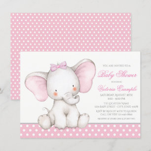 Cartes d'invitation pour Baby Shower Fille Éléphan