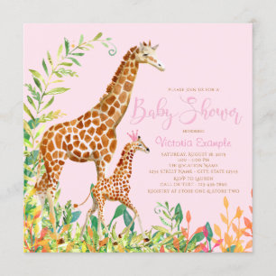 Cartes d'invitation pour Baby Shower Fille Girafe