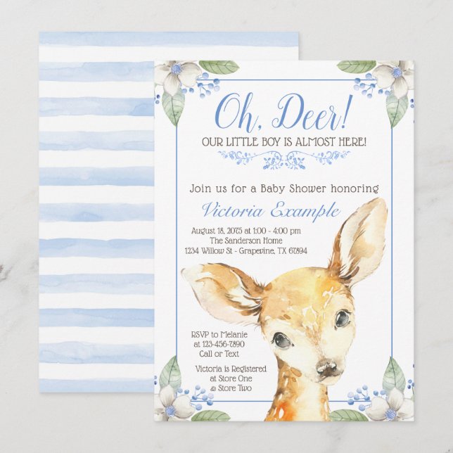 Cartes d'invitation pour Baby Shower Garçon Cerf M (Devant / Derrière)
