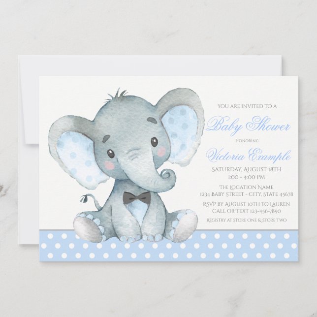 Cartes d'invitation pour Baby Shower Garçon Élépha (Devant)