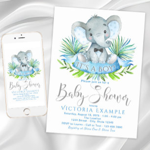 Cartes d'invitation pour Baby Shower Garçon Élépha