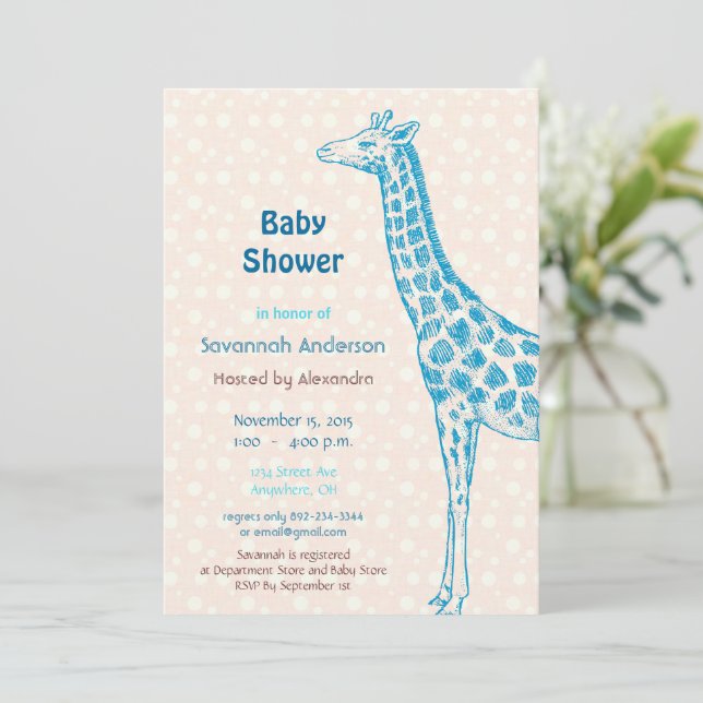Cartes d'invitation pour Baby Shower Garçon Girafe (Debout devant)