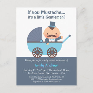 Cartes d'invitation pour Baby Shower Garçon Mustac