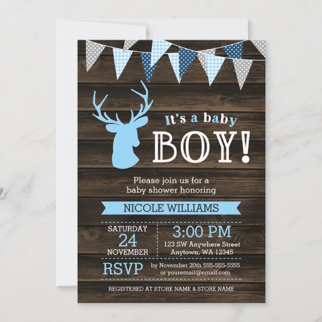 Cartes d'invitation pour Baby Shower garçon thème  (Devant)