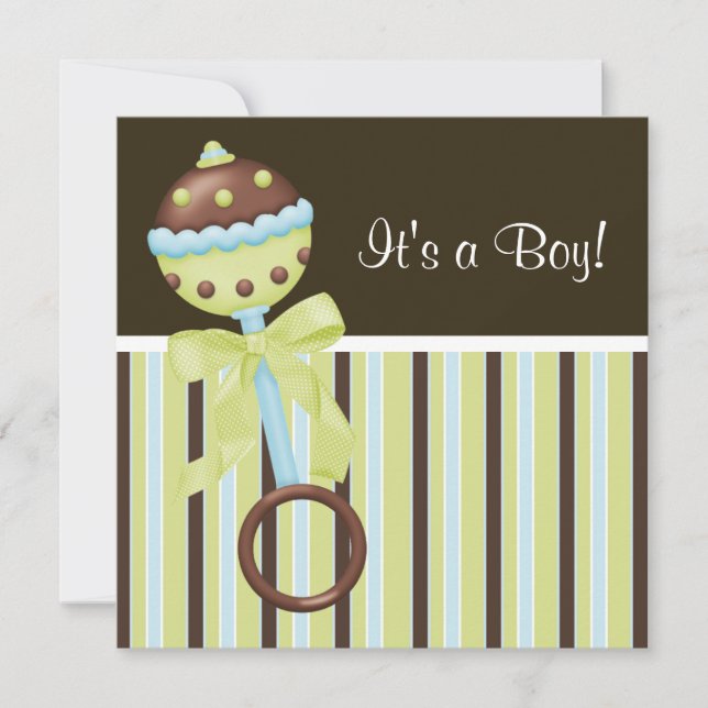 Cartes d'invitation pour Baby Shower Garçon Vert M (Devant)
