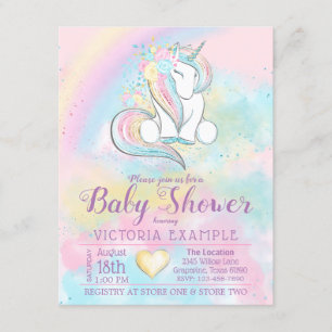 Cartes d'invitation pour Baby Shower Licorne Arc-e