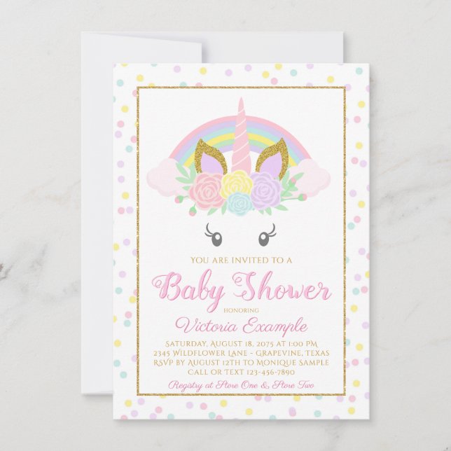 Cartes d'invitation pour Baby Shower Licorne Arc-e (Devant)