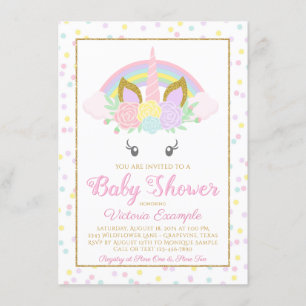 Cartes d'invitation pour Baby Shower Licorne Arc-e