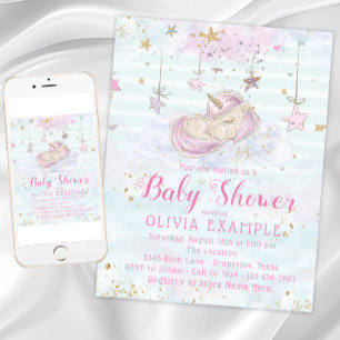 Cartes d'invitation pour Baby Shower Licorne Douce