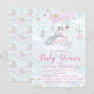 Cartes d'invitation pour Baby Shower Licorne Fille