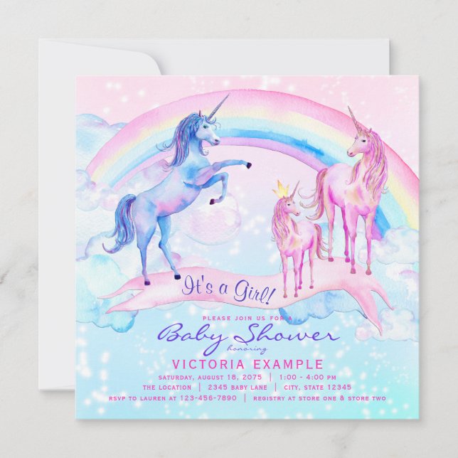 Cartes d'invitation pour Baby Shower Licorne Migno (Devant)