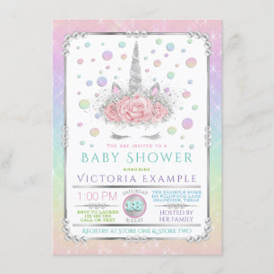 Cartes d'invitation pour Baby Shower Licorne Visag