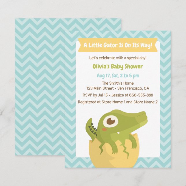 Cartes d'invitation pour Baby Shower Little Alliga (Devant / Derrière)