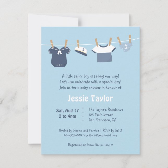 Cartes d'invitation pour Baby Shower Marin (Devant)