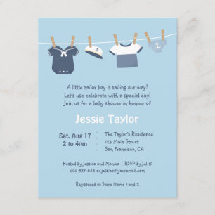 Cartes d'invitation pour Baby Shower Marin
