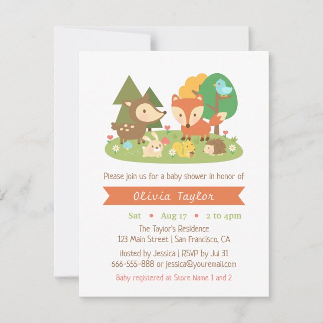 Cartes d'invitation pour Baby Shower Mignonnes Ani (Devant)