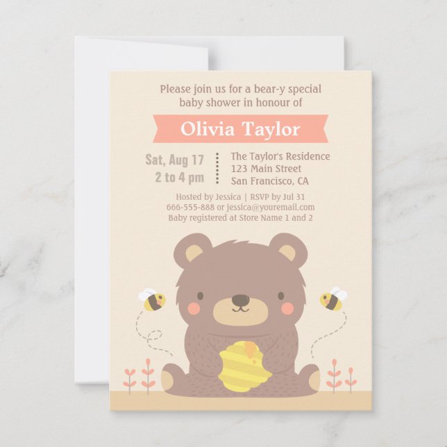 Cartes d'invitation pour Baby Shower Ourson Mignon (Devant)