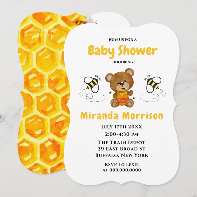 Cartes d'invitation pour Baby Shower Ourson Mignon (Devant / Derrière)