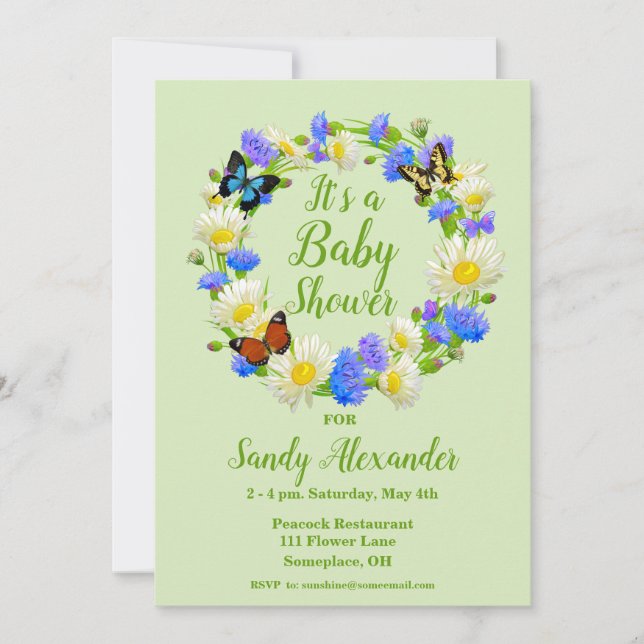 Cartes d'invitation pour Baby Shower Papillon Fleu (Devant)