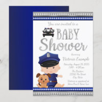 Cartes d'invitation pour Baby Shower Policier Mign