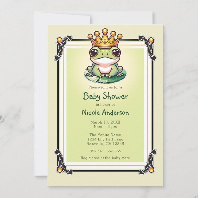 Cartes d'invitation pour Baby Shower Prince Grenou (Devant)