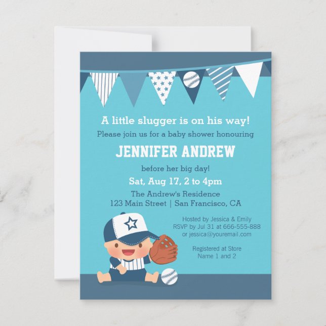 Cartes d'invitation pour Baby Shower Sports Boy Bl (Devant)