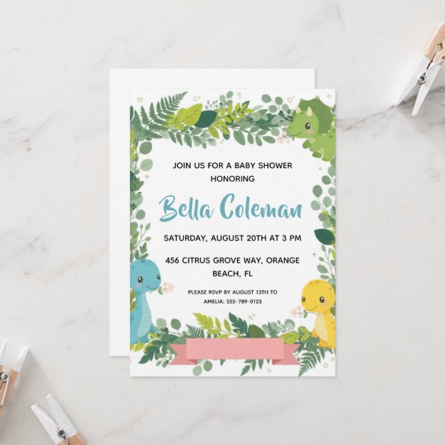 Cartes d'invitation pour baby shower sur le thème  (Devant/Arrière en situation)