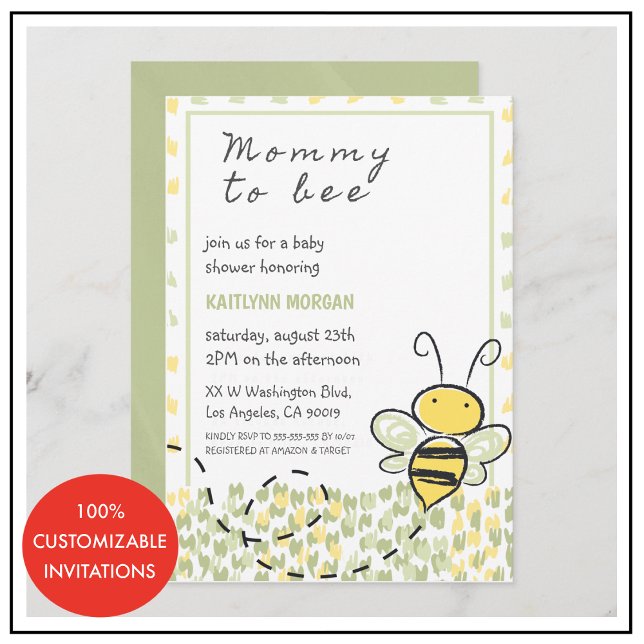 Cartes d'invitation pour Baby Shower thème abeille (Bee baby invitation watercolor gender neutral. )