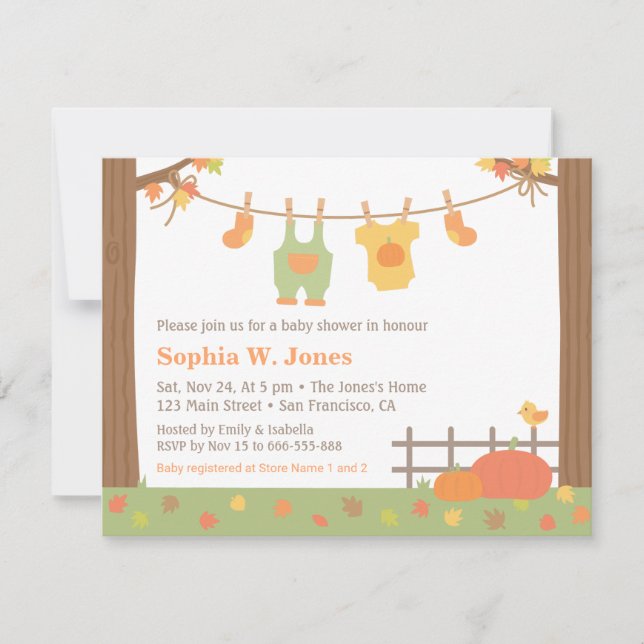 Cartes d'invitation pour Baby Shower Thème Vêtemen (Devant)