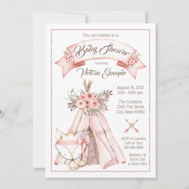 Cartes d'invitation pour Baby Shower Tribal TeePee (Devant)