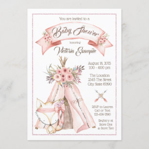 Cartes d'invitation pour Baby Shower Tribal TeePee