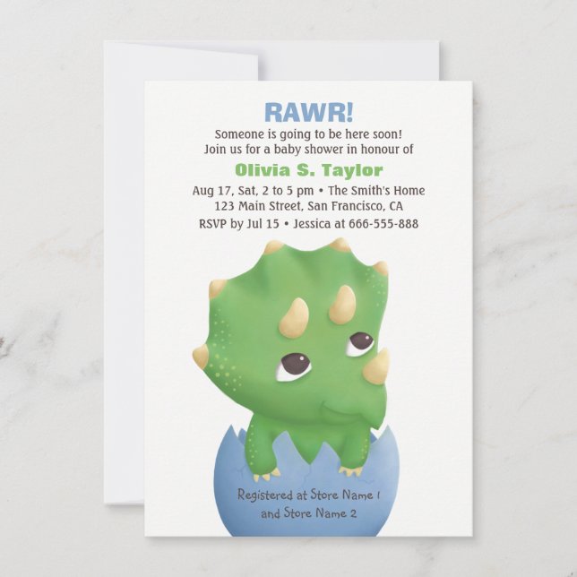 Cartes d'invitation pour Baby Shower Triceratops M (Devant)